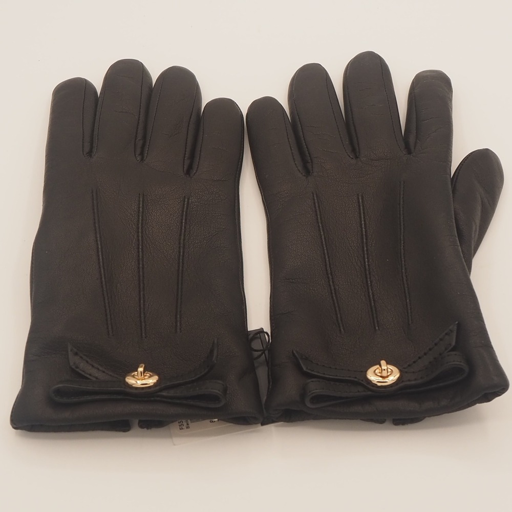 NWT Coach Turnlock Bow Women's Leather Gloves Black Sz 7.5 Driving Gloves